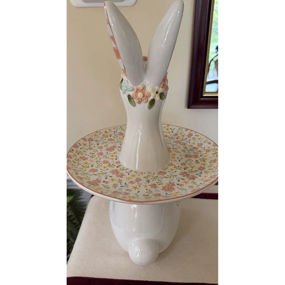 MacKenzie-Childs Posie Patch Rabbit Sweet Stand NEW   In Box